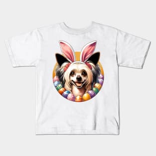 Chinese Crested with Bunny Ears Celebrates Easter Joyfully Kids T-Shirt